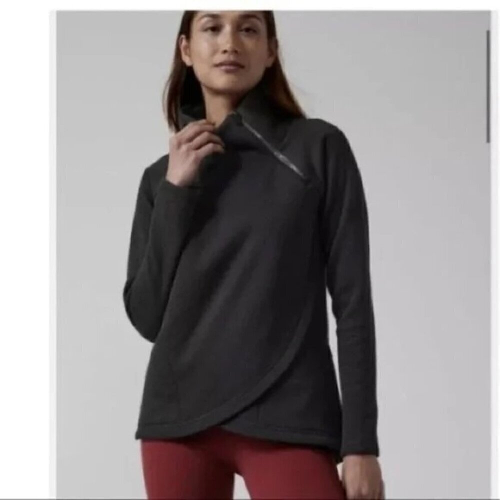 ATHLETA Cozy Karma Asym Pullover Sweatshirt Black Long Sleeve Size Small